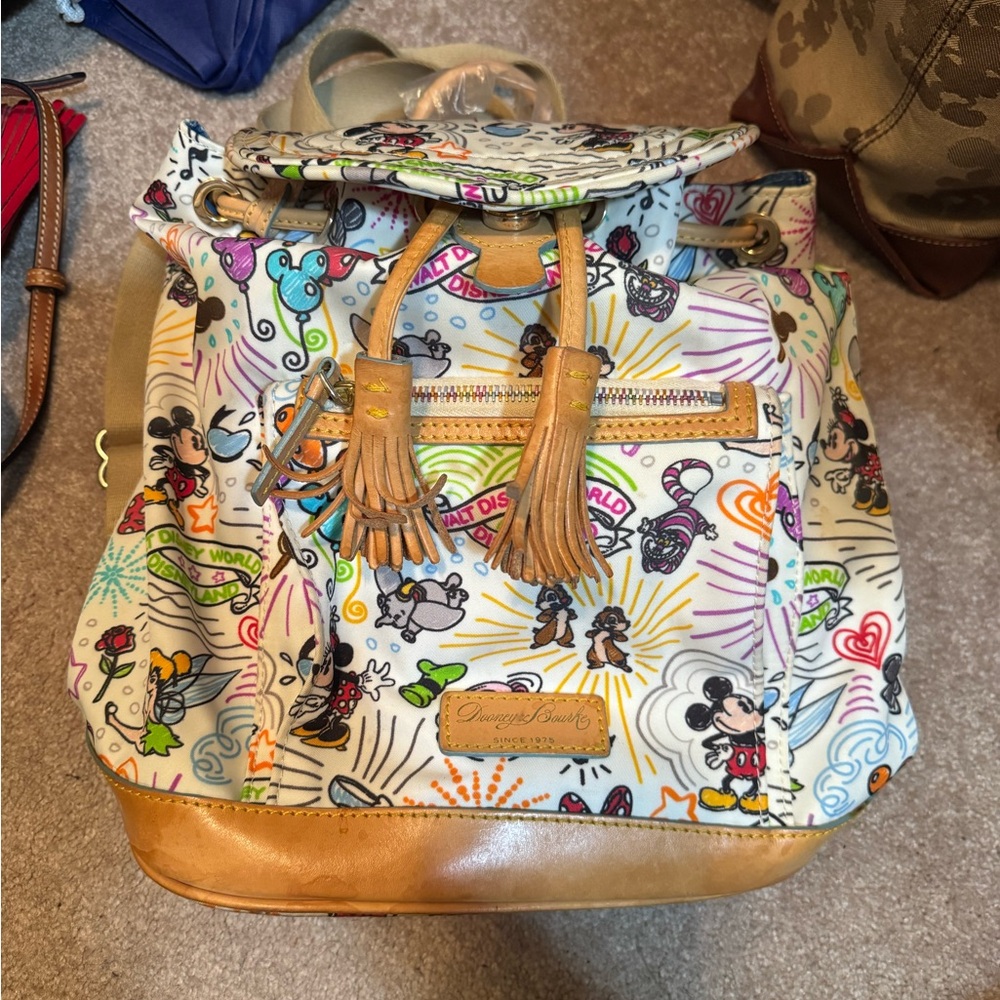 Dooney & Bourke White Multicolor Disney Canvas Drawstring Backpack